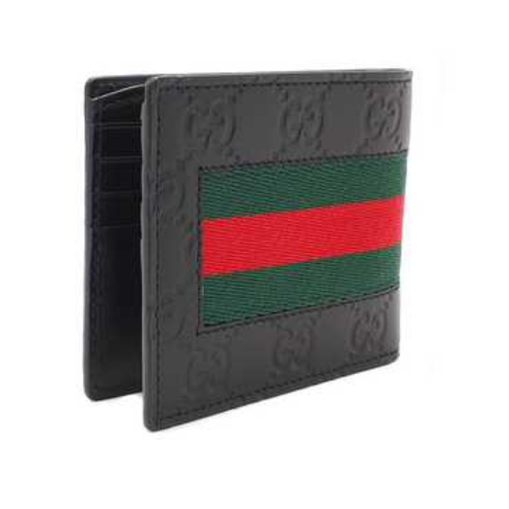 Gucci Black Glucosemia Leather Web Bifold Wallet