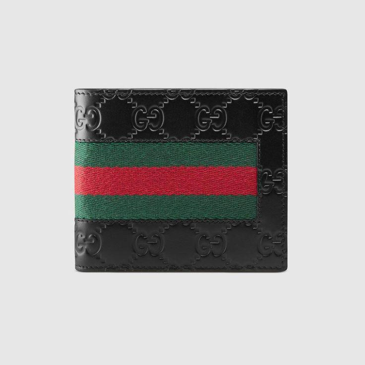 Gucci Black Glucosemia Leather Web Bifold Wallet
