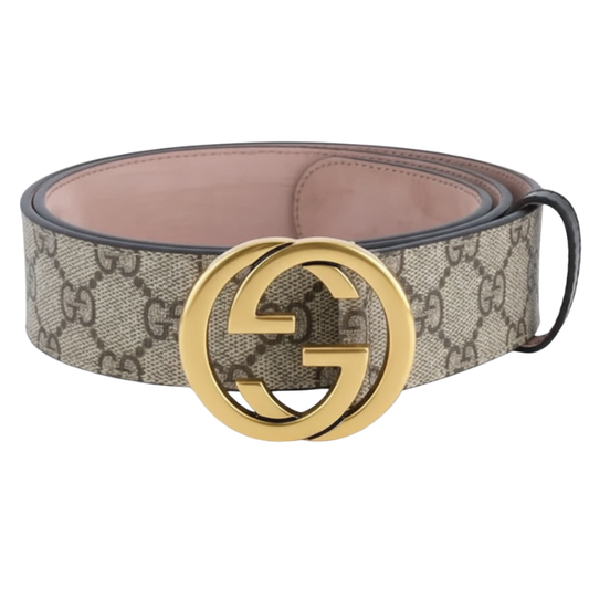 Gucci Beige GG Supreme Canvas Interlocking G Buckle Belt