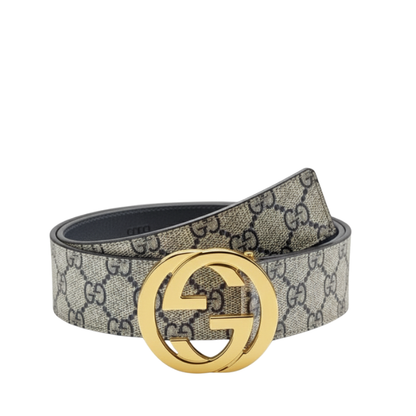 Gucci Beige GG Supreme Canvas Interlocking G Buckle Belt