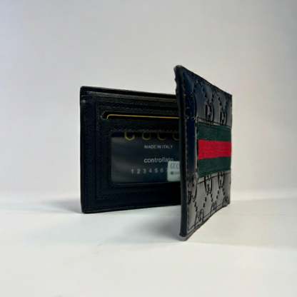 Gucci Black Glucosemia Leather Web Bifold Wallet