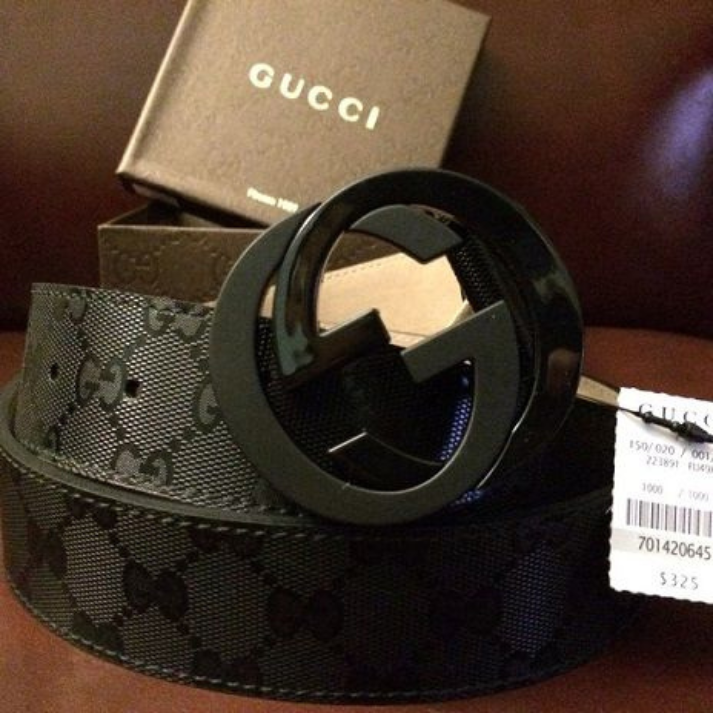 Gucci GG Black Leather Belt for Men