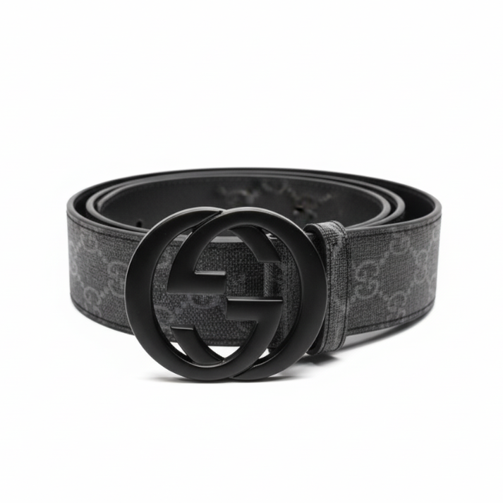 Gucci Interlocking Buckle Leather Belt – Grey &amp; Black