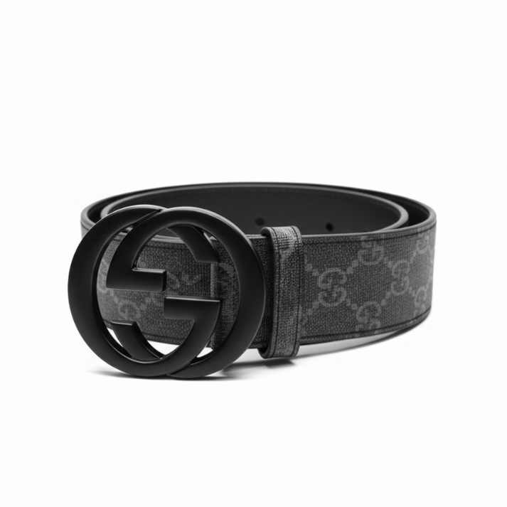 Gucci Interlocking Buckle Leather Belt – Grey &amp; Black