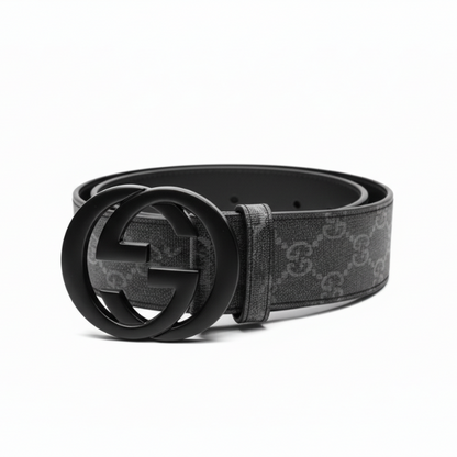 Gucci Interlocking Buckle Leather Belt – Grey &amp; Black