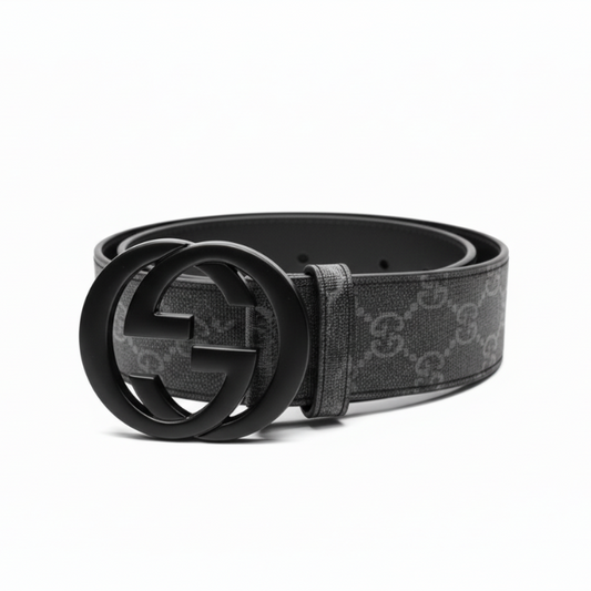 Gucci Interlocking Buckle Leather Belt – Grey &amp; Black