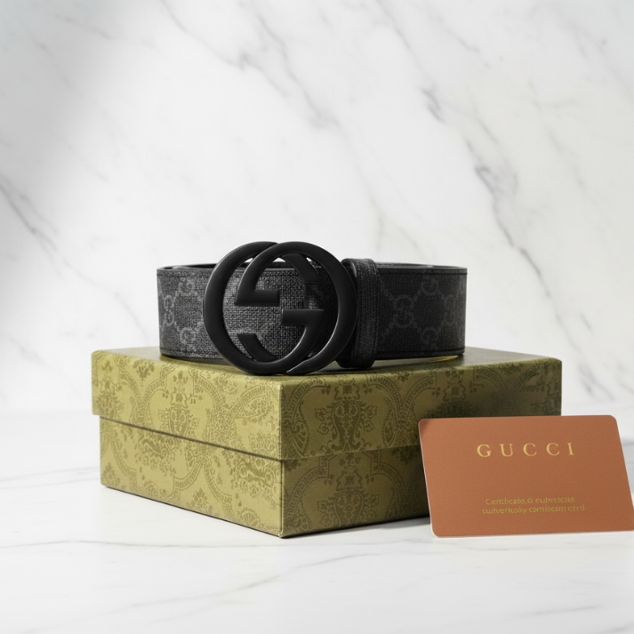 Gucci Interlocking Buckle Leather Belt – Grey &amp; Black